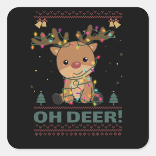 Oh Deer Funny Reindeer Deer Pun christmas Quadratischer Aufkleber
