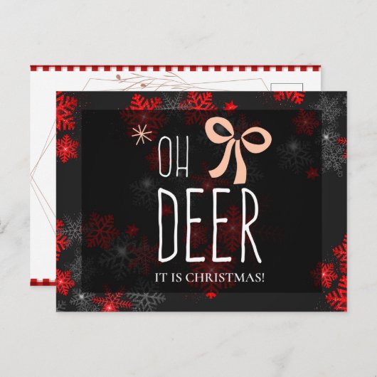 Oh Deer Gray Glitzer Glitzern Weihnachtsgeschenk Einladungspostkarte (Vorne/Hinten)