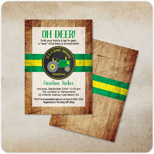 Oh Deer Green Traktor Baby Dusche Einladung