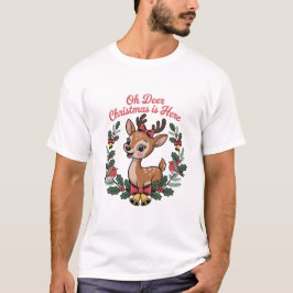 Oh Deer Holiday Retro Cute Christmas Reindeer T-Shirt