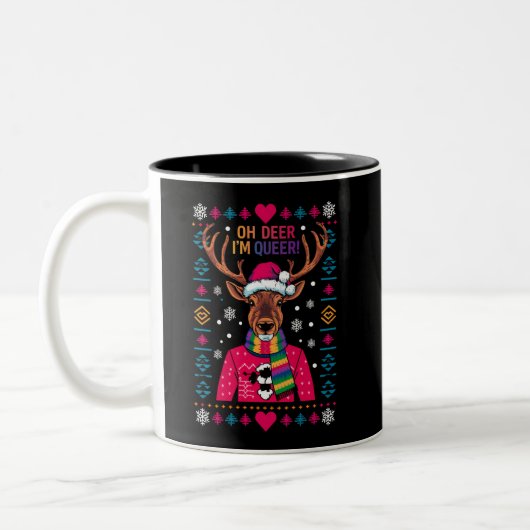 Oh Deer ich bin Que LGBT LGBTQ Gay Pride Ugly Xmas Zweifarbige Tasse (Links)