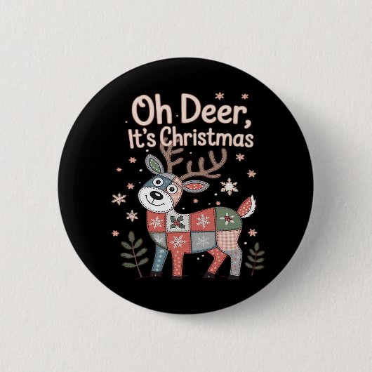 Oh Deer Its Christmas Miniature Patchwork Squares Button (Vorderseite)