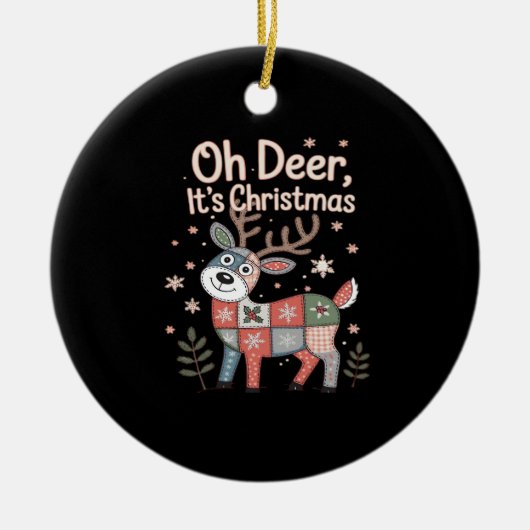 Oh Deer Its Christmas Miniature Patchwork Squares Keramik Ornament (Vorne)