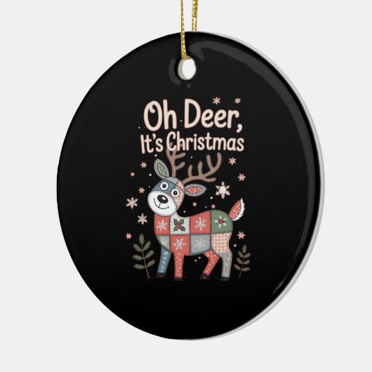 Oh Deer Its Christmas Miniature Patchwork Squares Keramik Ornament (Links)