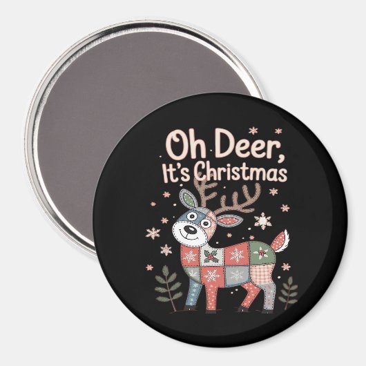 Oh Deer Its Christmas Miniature Patchwork Squares Magnet (Vorderseite/Rückseite)