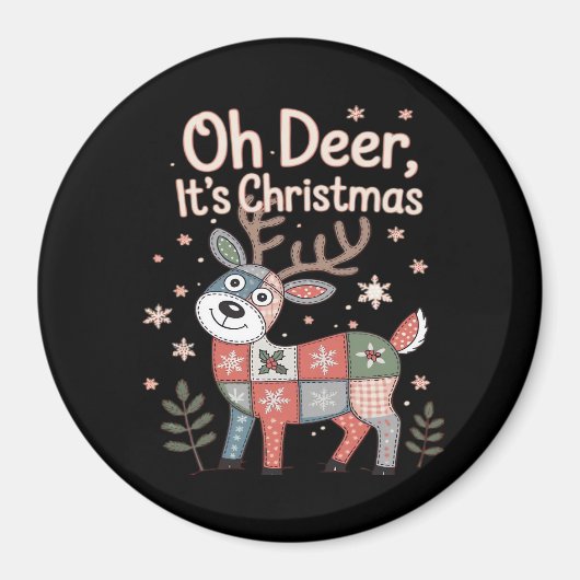 Oh Deer Its Christmas Miniature Patchwork Squares Magnet (Vorne)