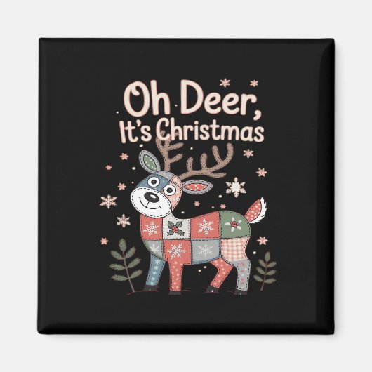 Oh Deer Its Christmas Miniature Patchwork Squares Magnet (Vorne)