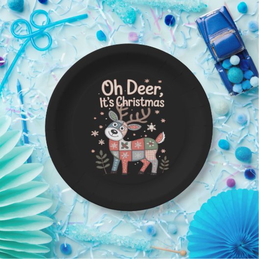 Oh Deer Its Christmas Miniature Patchwork Squares Pappteller (Party)