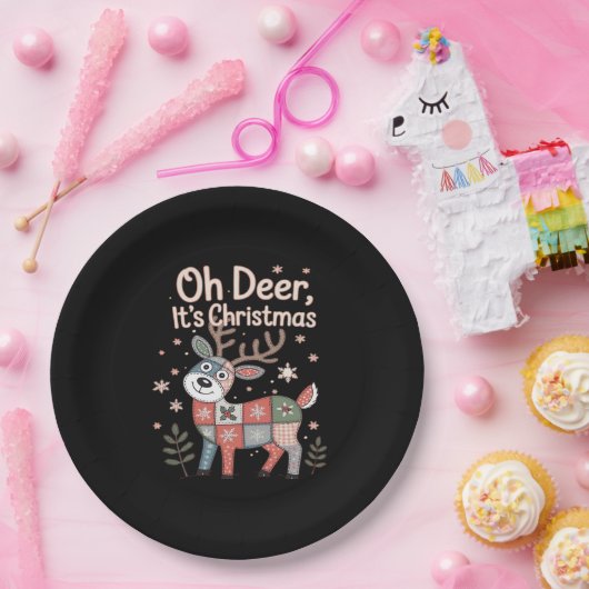 Oh Deer Its Christmas Miniature Patchwork Squares Pappteller (Party)