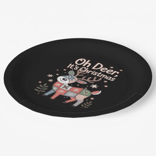 Oh Deer Its Christmas Miniature Patchwork Squares Pappteller (Schrägansicht)