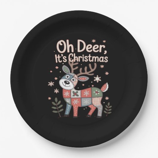 Oh Deer Its Christmas Miniature Patchwork Squares Pappteller (Vorderseite)