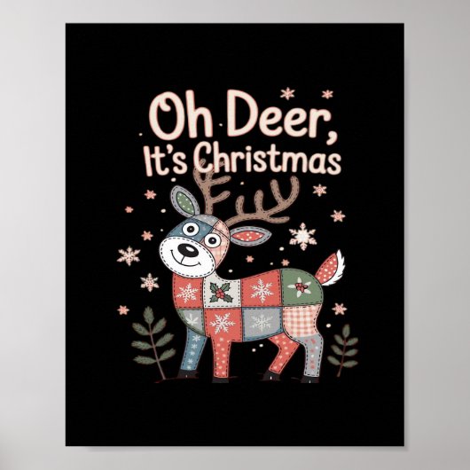 Oh Deer Its Christmas Miniature Patchwork Squares Poster (Vorne)