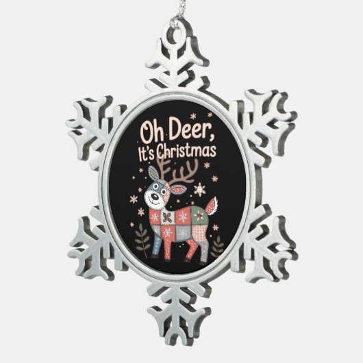 Oh Deer Its Christmas Miniature Patchwork Squares Schneeflocken Zinn-Ornament (Rechts)