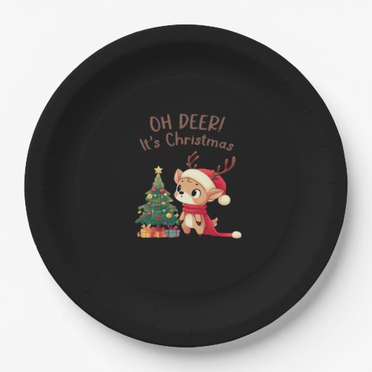Oh Deer Its Christmas Modern Aesthetic Style  Pappteller (Vorderseite)