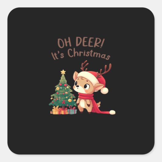 Oh Deer Its Christmas Modern Aesthetic Style Quadratischer Aufkleber (Vorderseite)