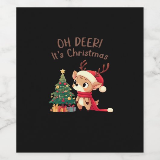 Oh Deer Its Christmas Modern Aesthetic Style Weinetikett (Einzelnes Label)
