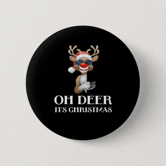 Oh Deer Its Christmas Reindeer Style Button (Vorderseite)