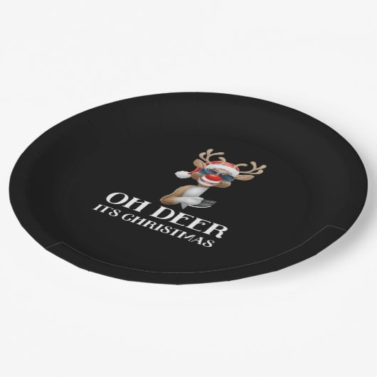 Oh Deer Its Christmas Reindeer Style Pappteller (Schrägansicht)