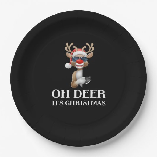 Oh Deer Its Christmas Reindeer Style Pappteller (Vorderseite)
