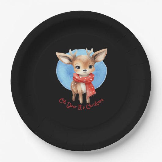 Oh Deer Its Christmas Retro Classic Design Pappteller (Vorderseite)