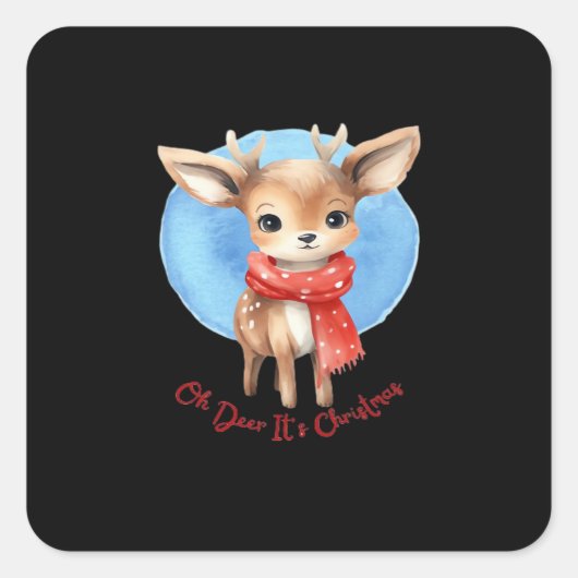 Oh Deer Its Christmas Retro Classic Design Quadratischer Aufkleber (Vorderseite)