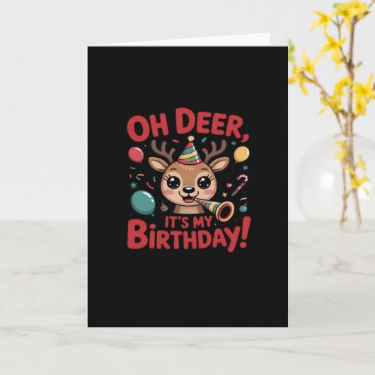 Oh Deer Its My Birthday Cute Reindeer Festive Styl Karte (Gelbe Blume)