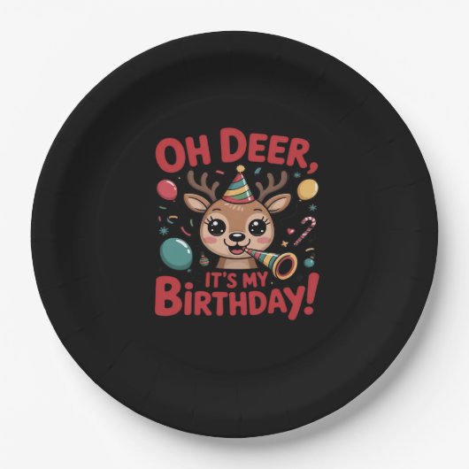 Oh Deer Its My Birthday Cute Reindeer Festive Styl Pappteller (Vorderseite)