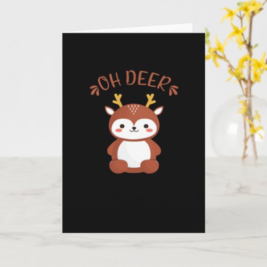 Oh Deer Kawaii Deer Playful Art Style Karte (Gelbe Blume)