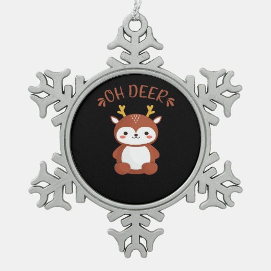 Oh Deer Kawaii Deer Playful Art Style Schneeflocken Zinn-Ornament (Vorderseite)