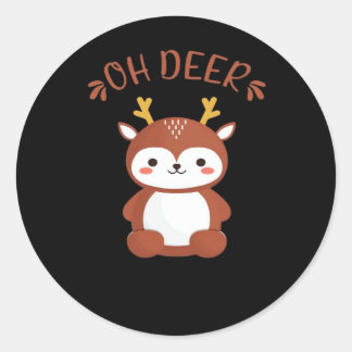 Oh Deer Kawaii Deer Spielende Kunst Stil Runder Aufkleber