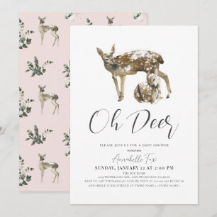 Oh Deer Mama & Fawn Pink Girl Babydusche Einladung