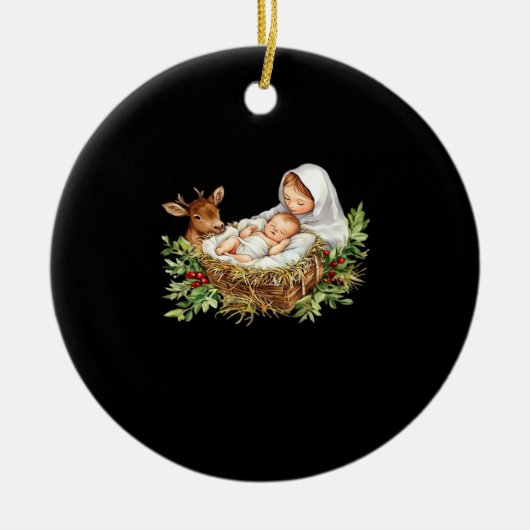 Oh Deer Mary Nativity Scene Christmas Jesus Keramik Ornament (Vorne)