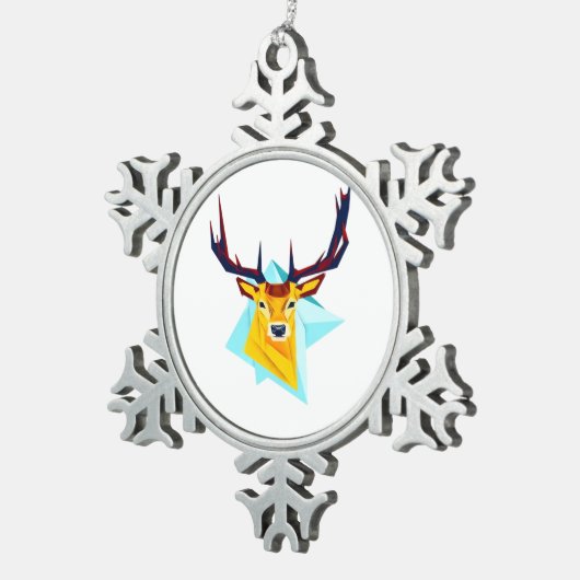Oh Deer Minimal Rustic Style Schneeflocken Zinn-Ornament (Rechts)