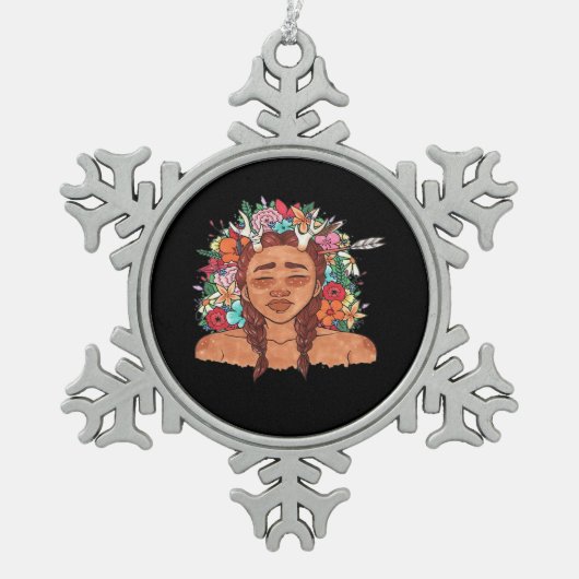 Oh Deer Modern Aesthetic  Schneeflocken Zinn-Ornament (Vorderseite)