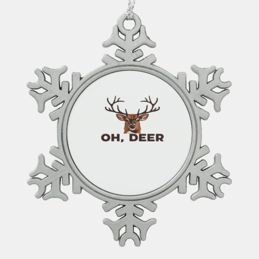 Oh Deer Modern Clean Design  Schneeflocken Zinn-Ornament (Vorderseite)
