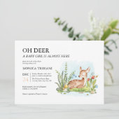 Oh Deer Modern Minimalistisch Girl Baby Dusche Einladung (Stehend Vorderseite)