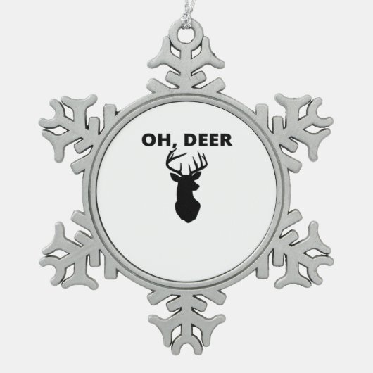 Oh Deer Oh Dear Whimsical Art Style Schneeflocken Zinn-Ornament (Vorderseite)