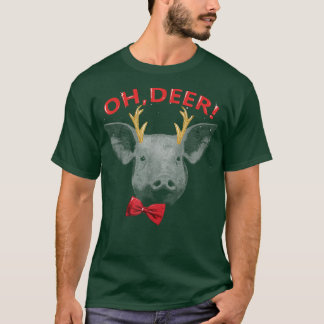 Oh Deer Pig Xmas Red Bowtie Christimas Outfit  T-Shirt