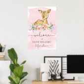 Oh Deer Pink Baby Dusche Begrüßungszeichen Poster (Heimbüro)