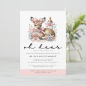 Oh Deer Pink Bows Woodland Forest Baby Dusche Einladung (Stehend Vorderseite)