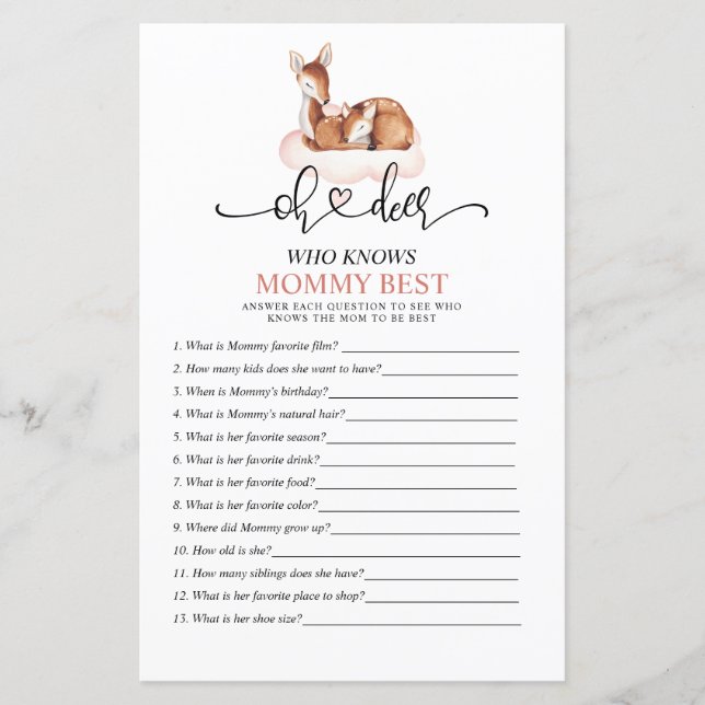 Oh, Deer Pink, der die Mama Best Baby Game kennt (Vorderseite)