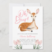 Oh Deer Pink Floral Baby Dusche Einladung (Vorderseite)