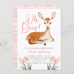 Oh Deer Pink Floral Baby Dusche Einladung
