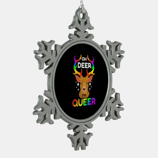 Oh Deer Queer Funny LGBTQ Pride Awareness Schneeflocken Zinn-Ornament (Links)