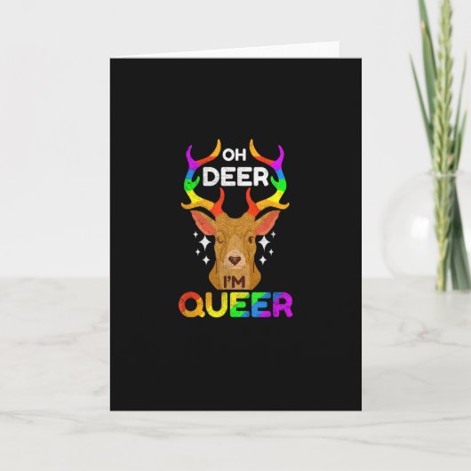Oh Deer Queer Funny LGBTQ PridFolded Greeting Card Karte (Vorderseite)