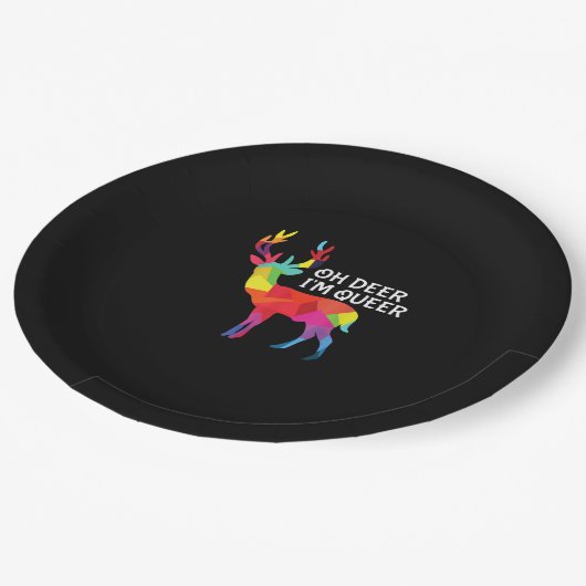 Oh Deer Queer Funny Pun LGBT Pride Design Pappteller (Schrägansicht)