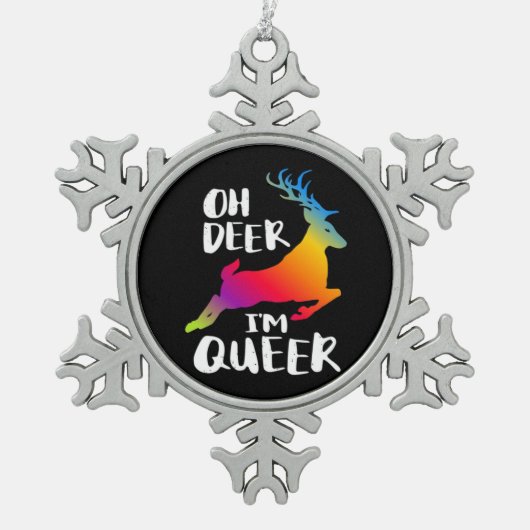 Oh Deer Queer Pride Minimal Artistic Style Schneeflocken Zinn-Ornament (Vorderseite)