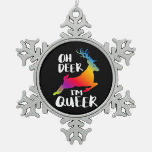 Oh Deer Queer Pride Minimaler Kunststil Schneeflocken Zinn-Ornament