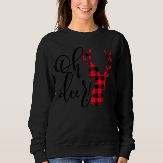 Oh Deer Reindeer Red Kariert Buffalo Christmas Paj Sweatshirt (Vorderseite)