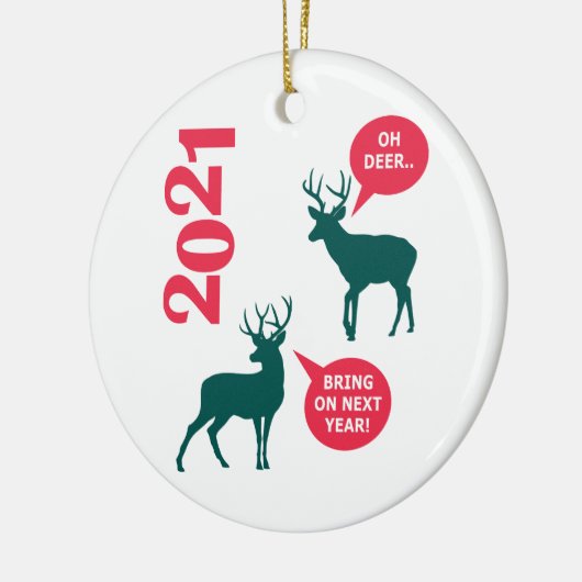 Oh Deer Reindeer Weihnachtsspass Keramik Ornament (Links)